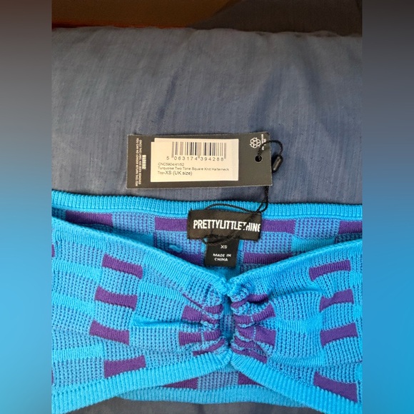 PrettyLittleThing XS Blue Knit 2-Piece Set Crop Top & Leggings NWT - Picture 4 of 5